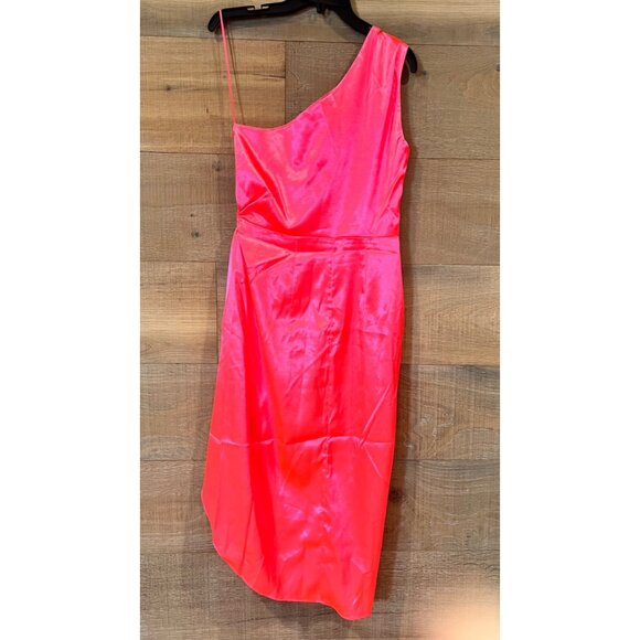 French Connection Adaline neon rose Satin One Shoulder Midi Dress size US 4 - Picture 6 of 10